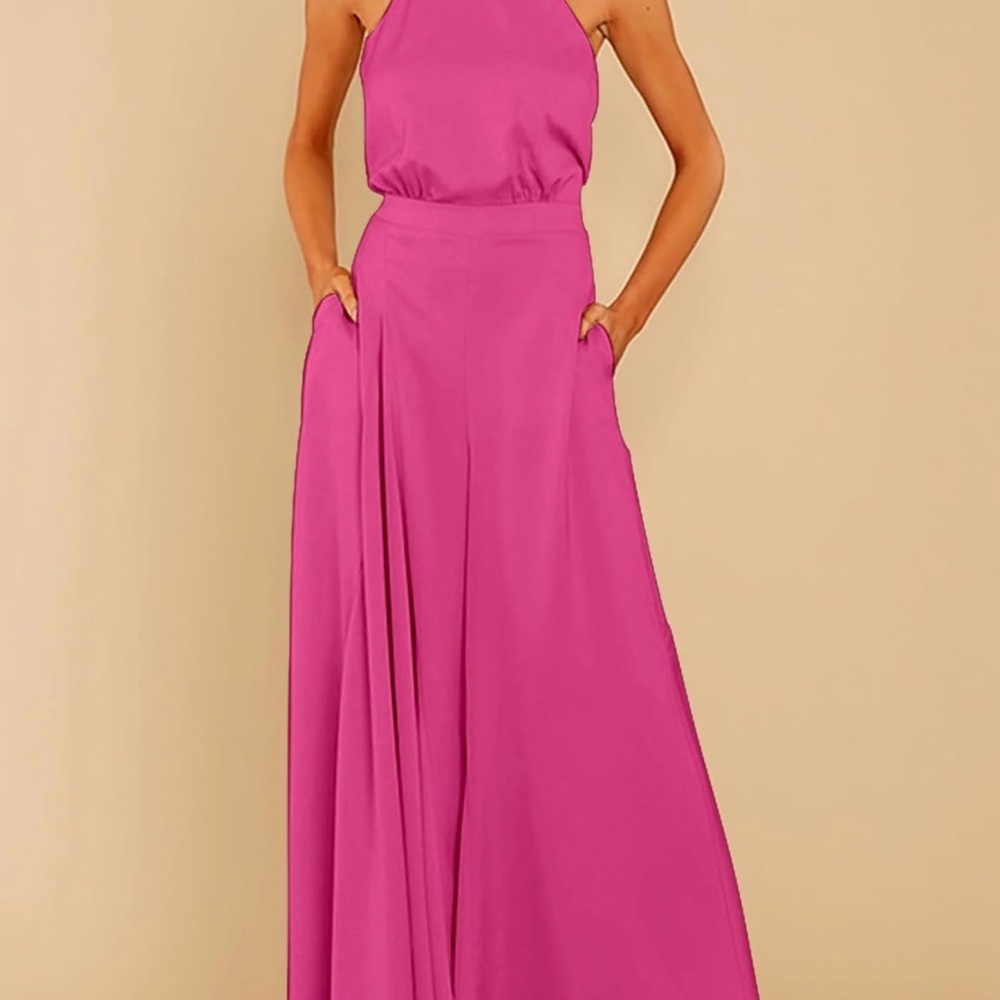 Elegant Pink Halter Jumpsuit - Picture 4 of 5